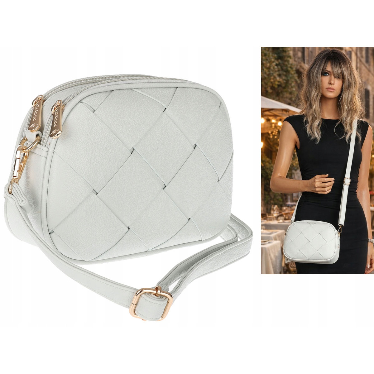 Torebka damska listonoszka pleciona miejska na ramię torba CH3354 Szara