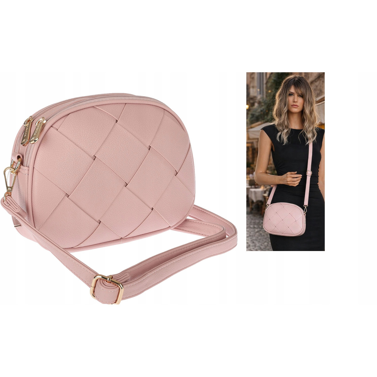 Torebka damska listonoszka pleciona miejska na ramię torba CH3354 Różowa