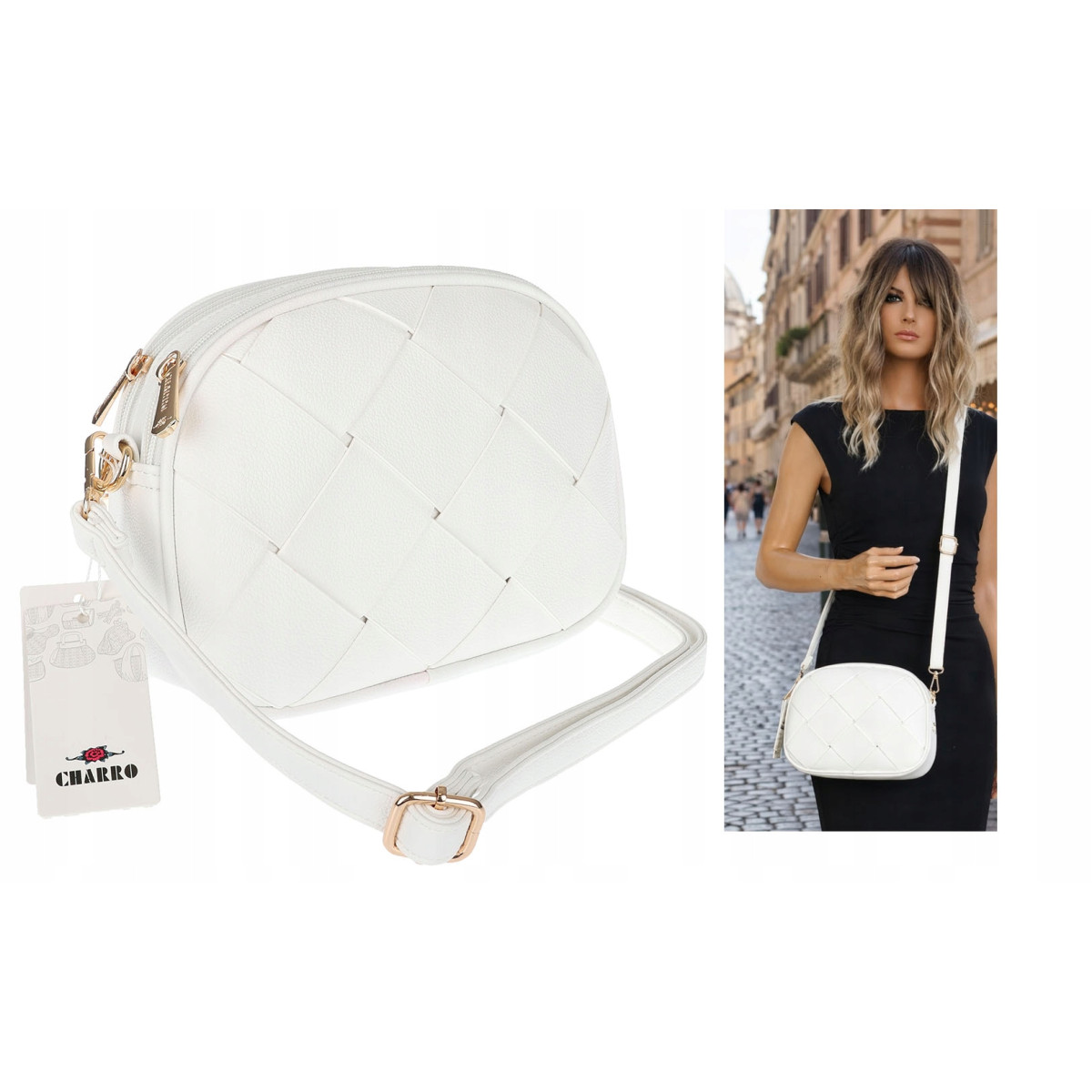 Torebka damska listonoszka pleciona miejska na ramię torba CH3354 Biała