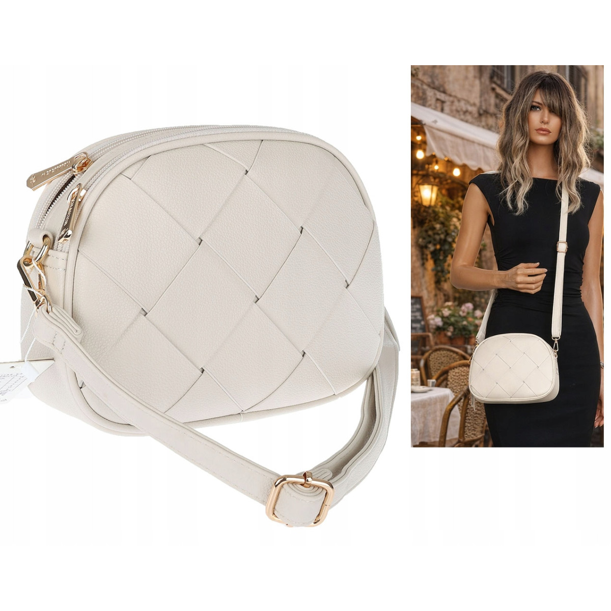 Torebka damska listonoszka pleciona miejska na ramię torba CH3354 Beżowa