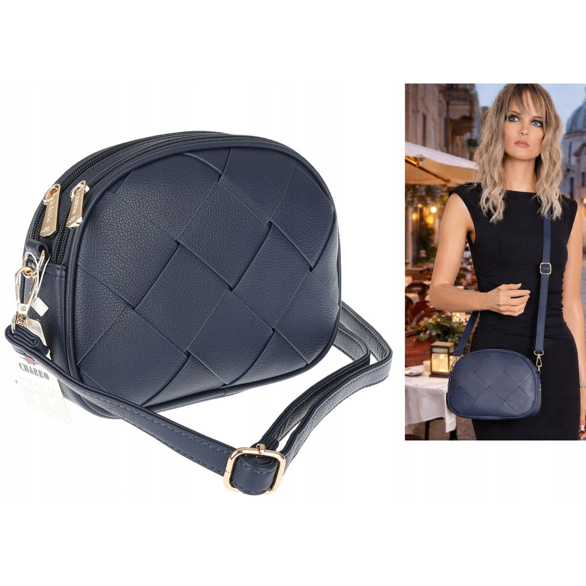 Torebka damska listonoszka pleciona miejska na ramię torba CH3354 Granatowa