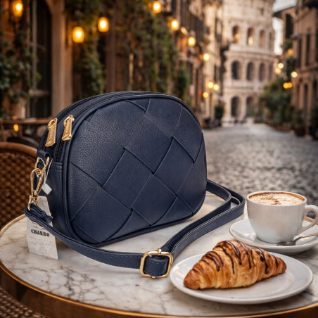 Torebka damska listonoszka pleciona miejska na ramię torba CH3354 Granatowa