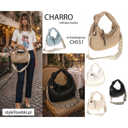 CHARRO Włoska marka Torebka Damska Listonoszka Kuferek CH551 Beige