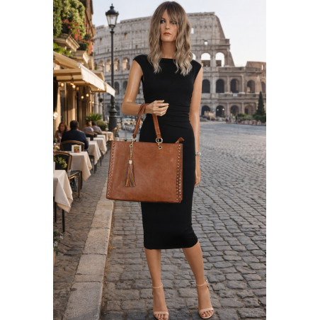 Torebka damska teczka A4 pojemna listonoszka 2w1 duża pasek HJ81121 Brązowa