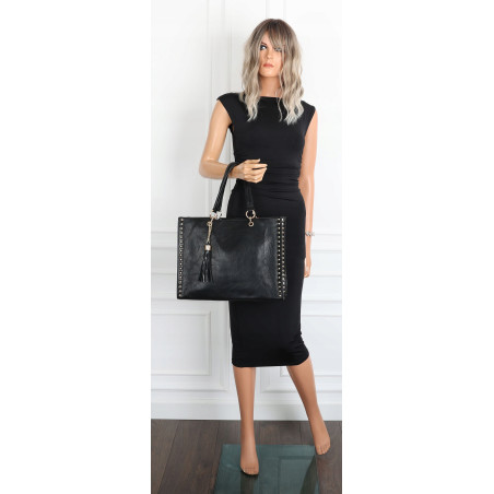 Torebka damska teczka A4 pojemna listonoszka 2w1 duża pasek HJ81121 Czarna