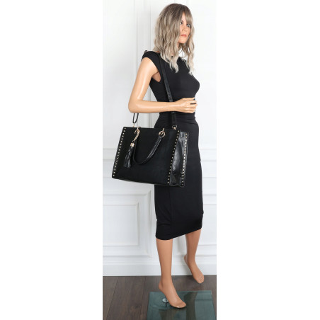 Torebka damska teczka A4 pojemna listonoszka 2w1 duża pasek HJ81121 Czarna