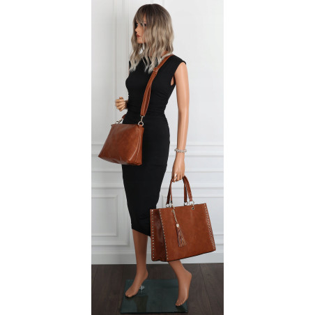 Torebka damska teczka A4 pojemna listonoszka 2w1 duża pasek HJ81121 Brązowa