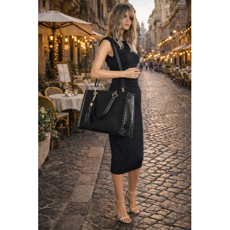 Torebka damska teczka A4 pojemna listonoszka 2w1 duża pasek HJ81121 Czarna