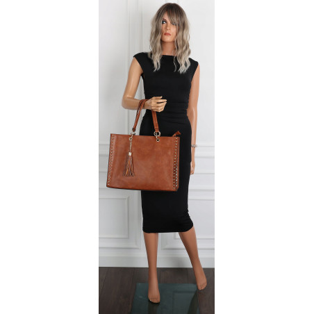 Torebka damska teczka A4 pojemna listonoszka 2w1 duża pasek HJ81121 Brązowa