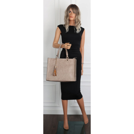 Torebka damska teczka A4 pojemna listonoszka 2w1 duża pasek HJ81121 Beżowa