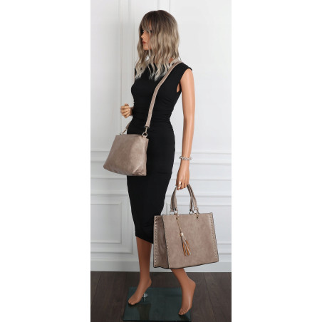 Torebka damska teczka A4 pojemna listonoszka 2w1 duża pasek HJ81121 Beżowa