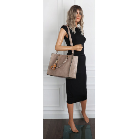 Torebka damska teczka A4 pojemna listonoszka 2w1 duża pasek HJ81121 Beżowa