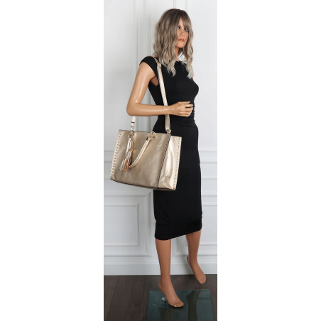 Torebka damska teczka A4 pojemna miejska listonoszka 2w1 duża HJ81121 Złota