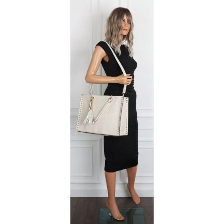 Torebka damska teczka A4 pojemna modna listonoszka 2w1 duża HJ81121 Beżowa