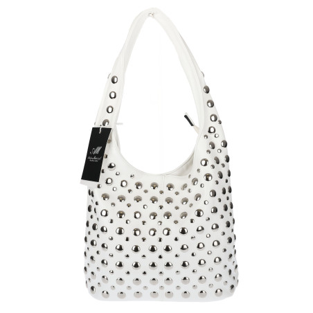 Torebka damska worek pojemna na ramię z ćwiekami duża torba HJ1357 Biała