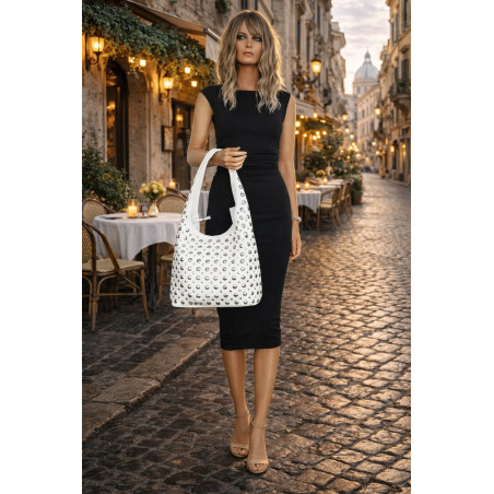 Torebka damska worek pojemna na ramię z ćwiekami duża torba HJ1357 Biała