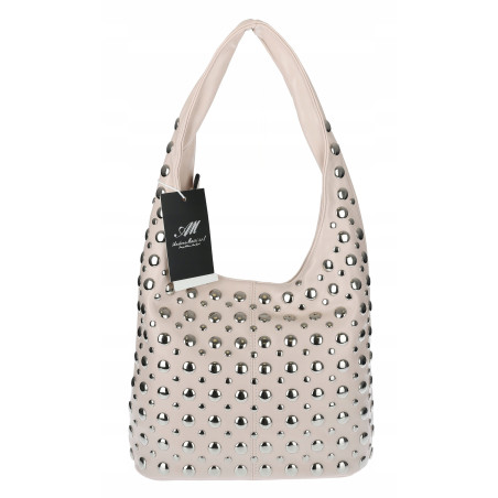 Torebka damska worek pojemna na ramię z ćwiekami duża torba HJ1357 Beżowa