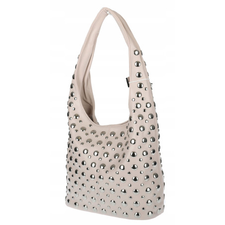 Torebka damska worek pojemna na ramię z ćwiekami duża torba HJ1357 Beżowa