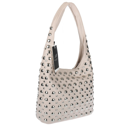 Torebka damska worek pojemna na ramię z ćwiekami duża torba HJ1357 Beżowa