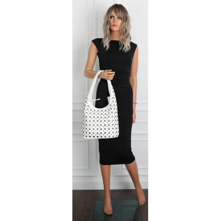 Torebka damska worek pojemna na ramię z ćwiekami duża torba HJ1357 Biała
