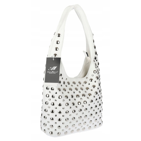Torebka damska worek pojemna na ramię z ćwiekami duża torba HJ1357 Biała