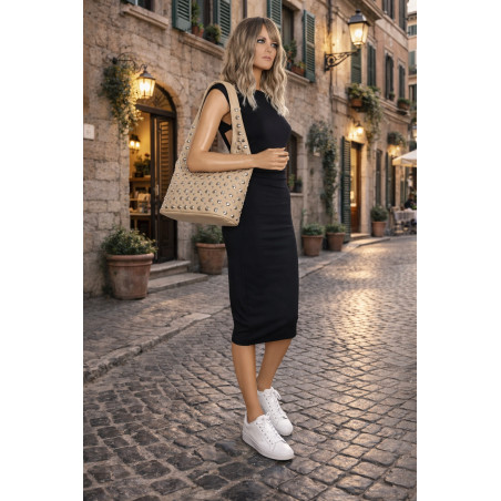 Torebka damska worek pojemna na ramię z ćwiekami duża torba HJ1357 Beżowa