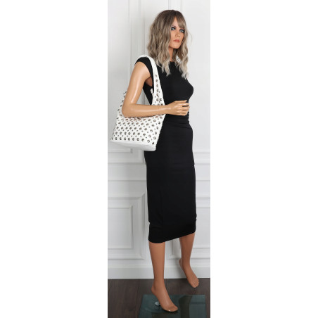 Torebka damska worek pojemna na ramię z ćwiekami duża torba HJ1357 Biała