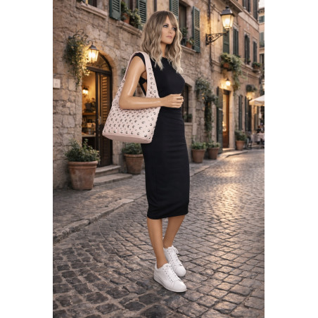 Torebka damska worek pojemna na ramię z ćwiekami duża torba HJ1357 Beżowa