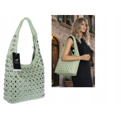 Torebka damska worek pojemna na ramię z ćwiekami duża torba HJ1357 Zielona