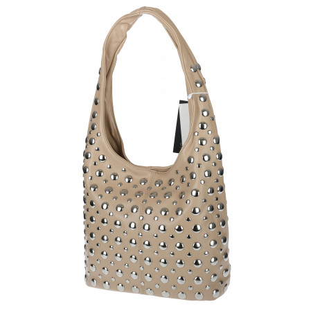 Torebka damska worek pojemna na ramię z ćwiekami duża torba HJ1357 Beżowa