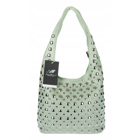 Torebka damska worek pojemna na ramię z ćwiekami duża torba HJ1357 Zielona