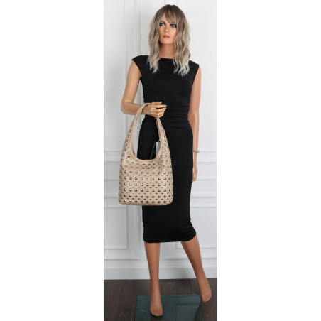 Torebka damska worek pojemna na ramię z ćwiekami duża torba HJ1357 Beżowa