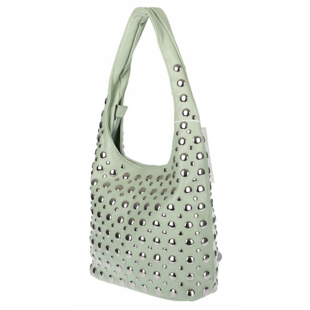 Torebka damska worek pojemna na ramię z ćwiekami duża torba HJ1357 Zielona