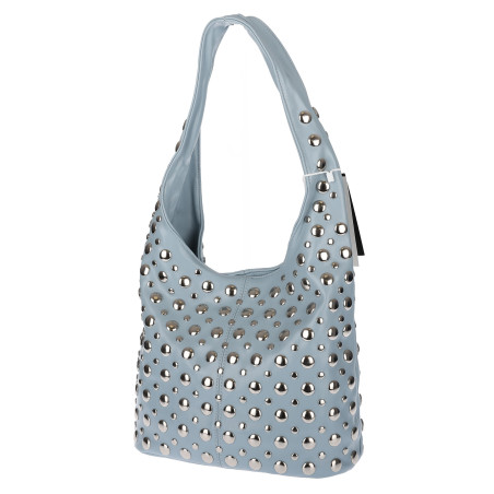 Torebka damska worek pojemna na ramię miejska z ćwiekami HJ1357 Niebieska