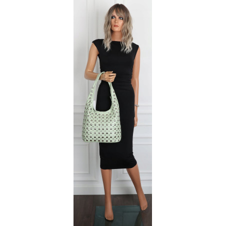 Torebka damska worek pojemna na ramię z ćwiekami duża torba HJ1357 Zielona