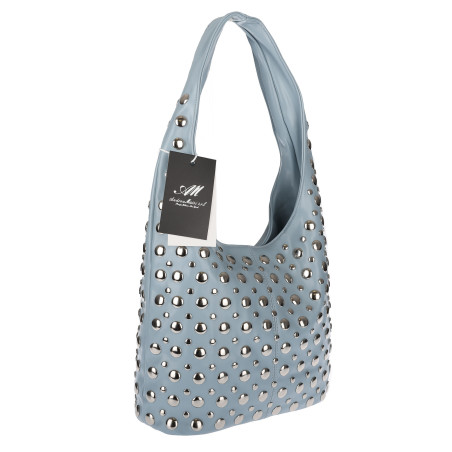 Torebka damska worek pojemna na ramię miejska z ćwiekami HJ1357 Niebieska