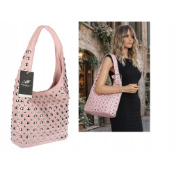 Torebka damska worek pojemna na ramię z ćwiekami duża torba HJ1357 Różowa