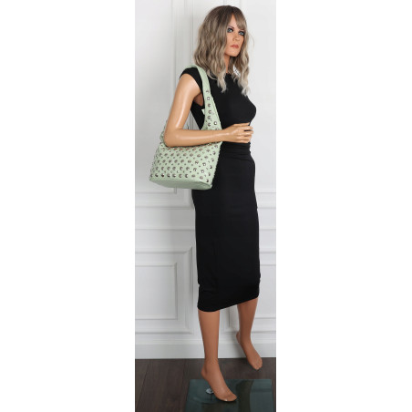 Torebka damska worek pojemna na ramię z ćwiekami duża torba HJ1357 Zielona