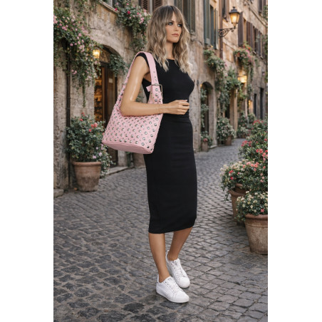 Torebka damska worek pojemna na ramię z ćwiekami duża torba HJ1357 Różowa