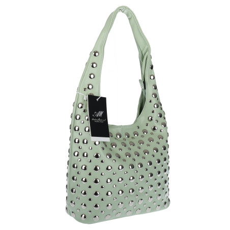 Torebka damska worek pojemna na ramię z ćwiekami duża torba HJ1357 Zielona