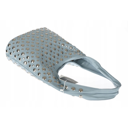 Torebka damska worek pojemna na ramię miejska z ćwiekami HJ1357 Niebieska