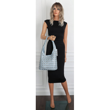 Torebka damska worek pojemna na ramię miejska z ćwiekami HJ1357 Niebieska