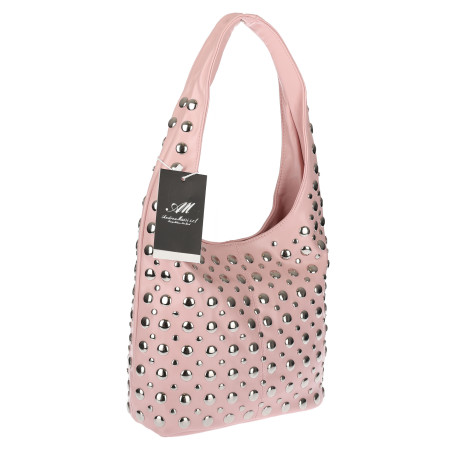 Torebka damska worek pojemna na ramię z ćwiekami duża torba HJ1357 Różowa