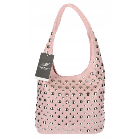 Torebka damska worek pojemna na ramię z ćwiekami duża torba HJ1357 Różowa
