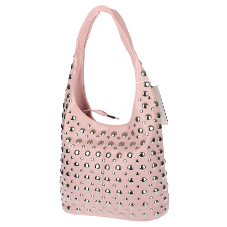 Torebka damska worek pojemna na ramię z ćwiekami duża torba HJ1357 Różowa