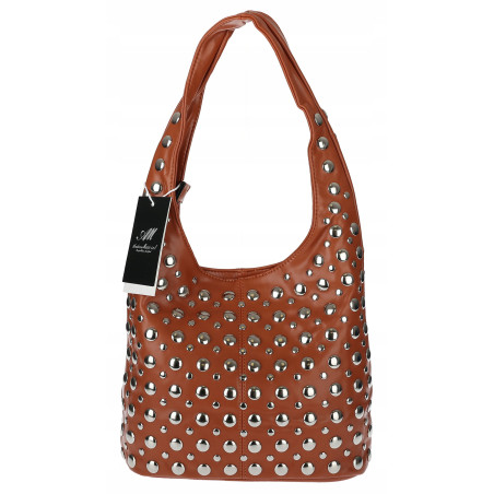 Torebka damska worek pojemna na ramię z ćwiekami duża torba HJ1357 Brązowa
