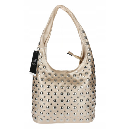 Torebka damska worek pojemna na ramię z ćwiekami duża torba HJ1357 Złota