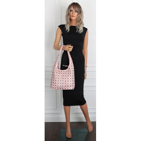 Torebka damska worek pojemna na ramię z ćwiekami duża torba HJ1357 Różowa