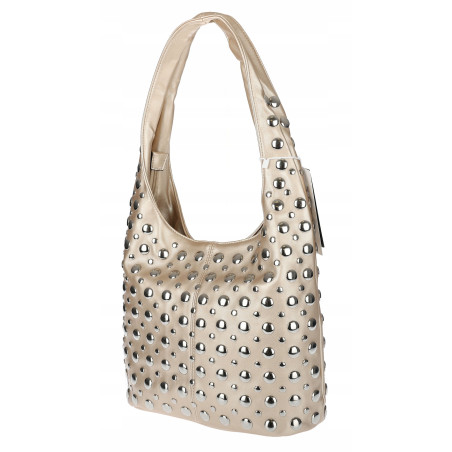 Torebka damska worek pojemna na ramię z ćwiekami duża torba HJ1357 Złota