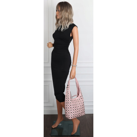 Torebka damska worek pojemna na ramię z ćwiekami duża torba HJ1357 Różowa